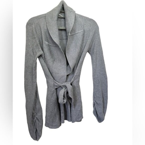 Lululemon Cashmere Bamboo Cardigan Sweater Wrap Tie Tencel Belt Open Waffle Knit - Picture 1 of 15